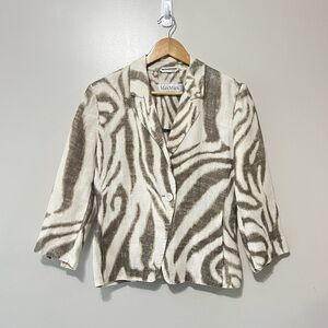 MaxMara Puro Lino Neutral Zebra-Print Linen Blend Blazer Sz 8 Light Quiet Luxury